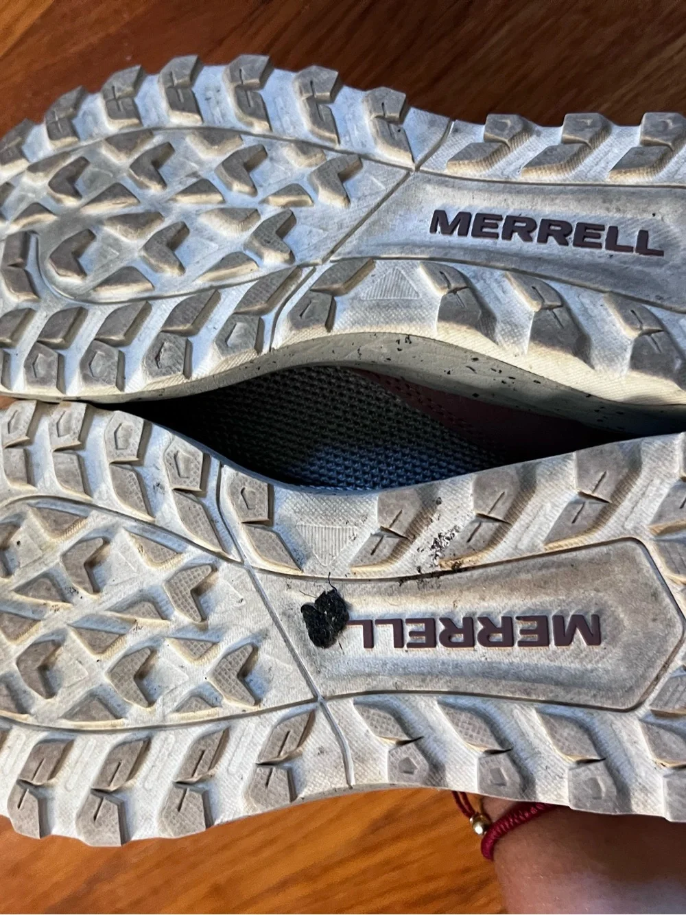 Merrell Slip-On Mesh Athletic Sneakers in Light Gray with Rose Pull Tabs